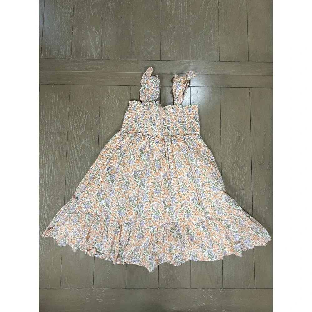 Janie and Jack Dress Kids 8 Multicolor Peach Floral Smocked Cotton 2-Pack